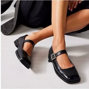 Free People Black Leather Rumor Diamante Mary Jane Flats Size 6 NWOT